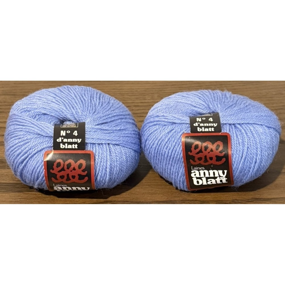 Vintage Anny Blatt No 4 Yarn 100% Wool Blue 2 Skeins 130 Yds Each France NOS